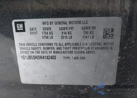 2017 Chevrolet Sonic Ls Auto from USA, damaged, VIN 1G1JB5SH3H4142483